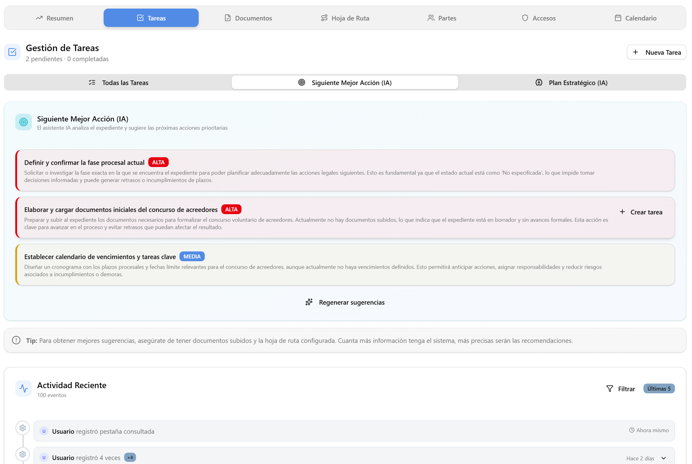 Gestión de Tareas - Módulo de Gestión de Expedientes en LexFlow